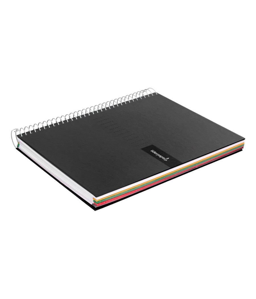 Cuaderno espiral liderpapel a5 micro crafty tapa forrada 120h 90 gr cuadro 5mm 5 bandas6 taladros color negro