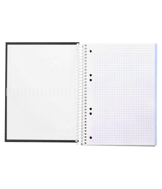 Cuaderno espiral liderpapel a5 micro crafty tapa forrada 120h 90 gr cuadro 5mm 5 bandas6 taladros color negro