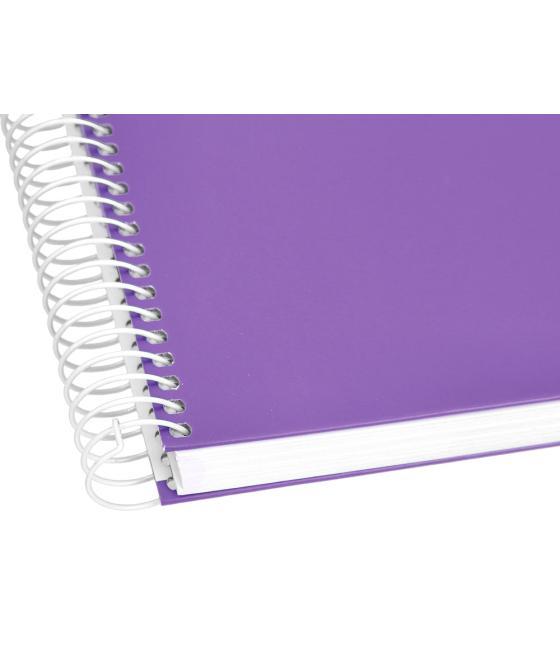 Cuaderno espiral liderpapel a5 micro crafty tapa forrada 120h 90 gr cuadro 5mm 5 bandas6 taladros color violeta