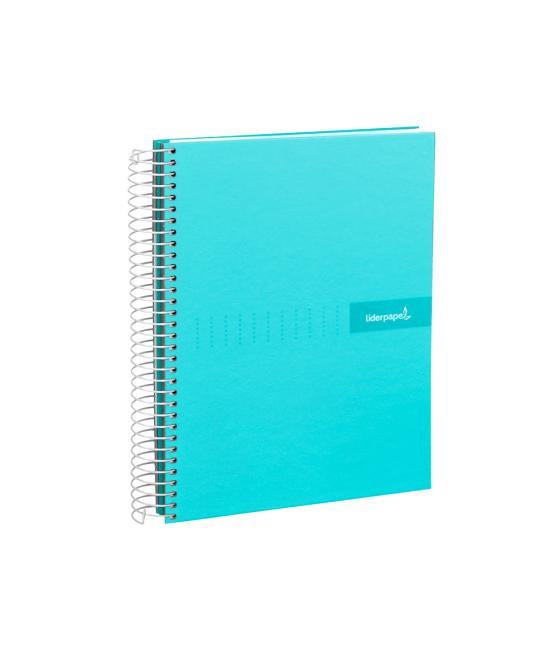 Cuaderno espiral liderpapel a5 micro crafty tapa forrada 120h 90 gr cuadro 5mm 5 bandas6 taladros color turquesa