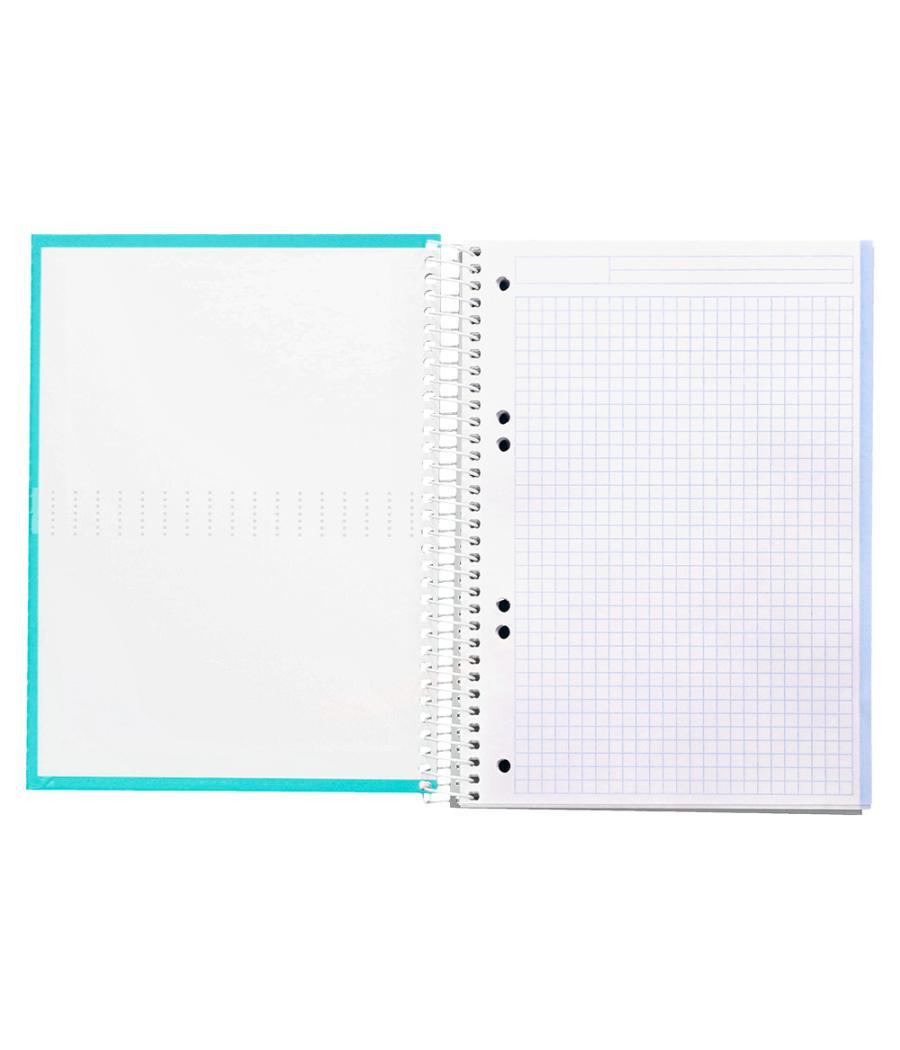 Cuaderno espiral liderpapel a5 micro crafty tapa forrada 120h 90 gr cuadro 5mm 5 bandas6 taladros color turquesa