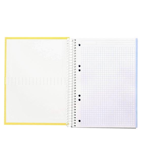 Cuaderno espiral liderpapel a5 micro crafty tapa forrada 120h 90 gr cuadro 5mm 5 bandas6 taladros color amarillo