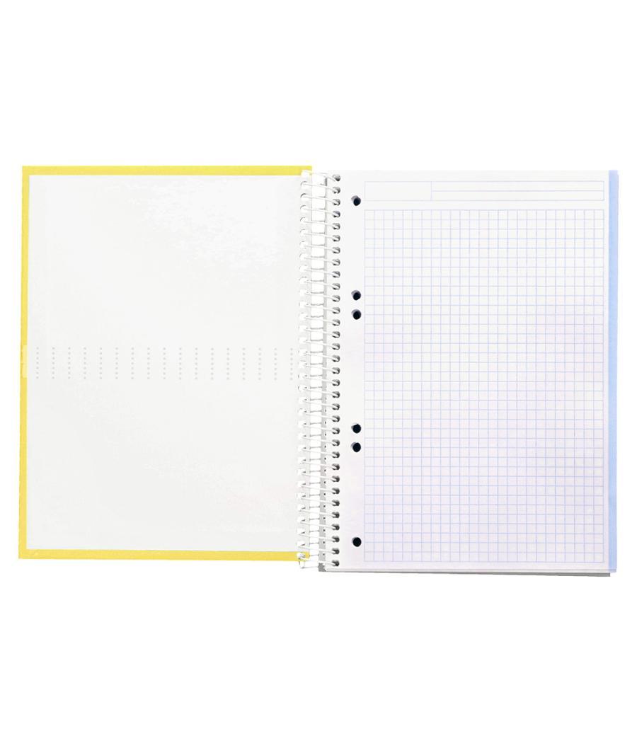 Cuaderno espiral liderpapel a5 micro crafty tapa forrada 120h 90 gr cuadro 5mm 5 bandas6 taladros color amarillo