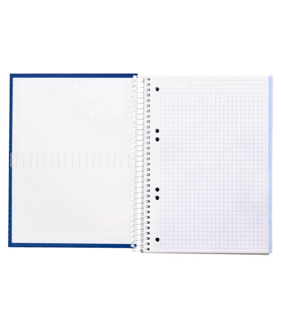 Cuaderno espiral liderpapel a5 micro crafty tapa forrada 120h 90 gr cuadro 5mm 5 bandas6 taladros color azul