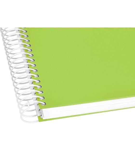 Cuaderno espiral liderpapel a5 micro crafty tapa forrada 120h 90 gr cuadro 5mm 5 bandas6 taladros color verde