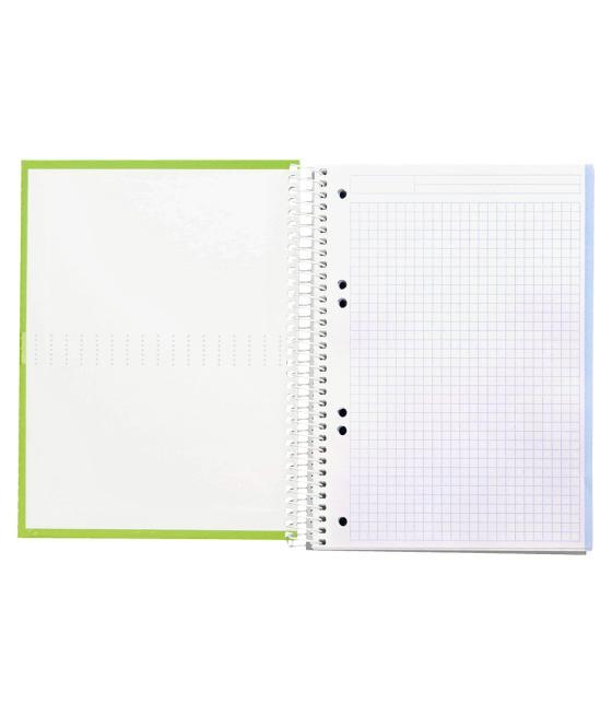 Cuaderno espiral liderpapel a5 micro crafty tapa forrada 120h 90 gr cuadro 5mm 5 bandas6 taladros color verde