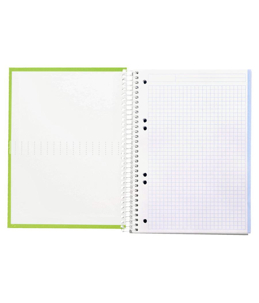 Cuaderno espiral liderpapel a5 micro crafty tapa forrada 120h 90 gr cuadro 5mm 5 bandas6 taladros color verde