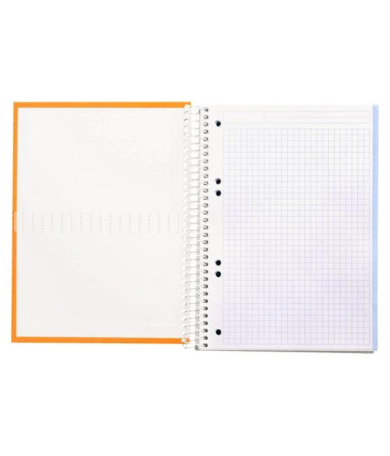 Cuaderno espiral liderpapel a5 micro crafty tapa forrada 120h 90 gr cuadro 5mm 5 bandas6 taladros color naranja