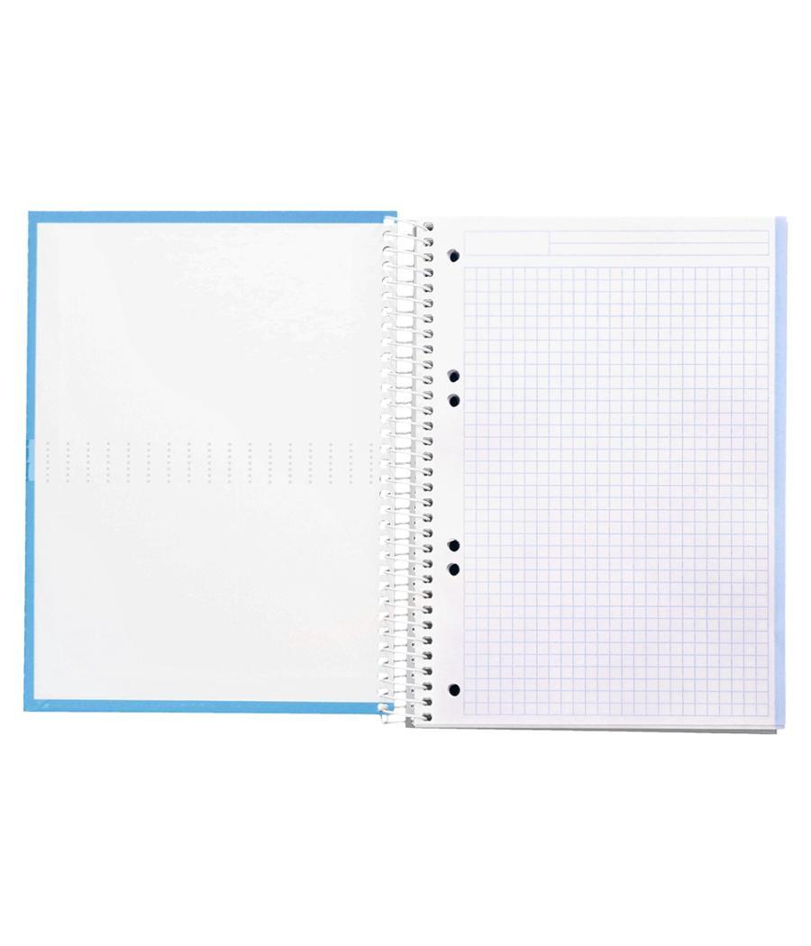 Cuaderno espiral liderpapel a5 micro crafty tapa forrada 120h 90 gr cuadro 5mm 5 bandas6 taladros color celeste