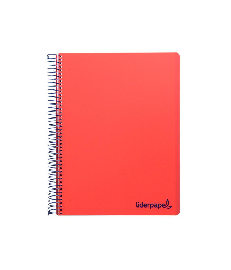 Cuaderno espiral liderpapel a5 micro wonder tapa plástico 120h 90g cuadro 5mm 5 bandas 6 taladros color rojo