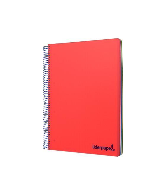 Cuaderno espiral liderpapel a5 micro wonder tapa plástico 120h 90g cuadro 5mm 5 bandas 6 taladros color rojo