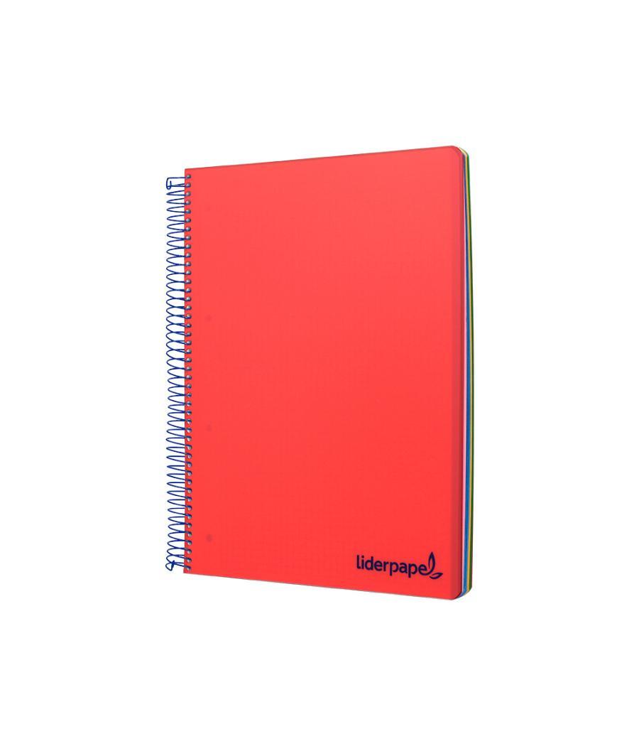 Cuaderno espiral liderpapel a5 micro wonder tapa plástico 120h 90g cuadro 5mm 5 bandas 6 taladros color rojo