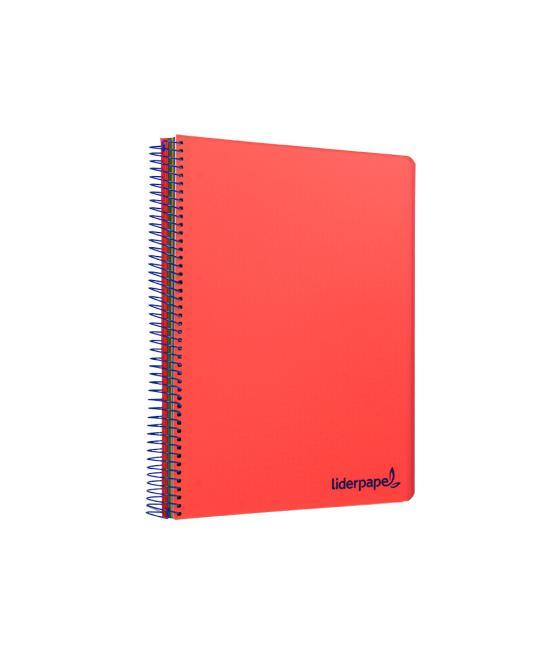 Cuaderno espiral liderpapel a5 micro wonder tapa plástico 120h 90g cuadro 5mm 5 bandas 6 taladros color rojo