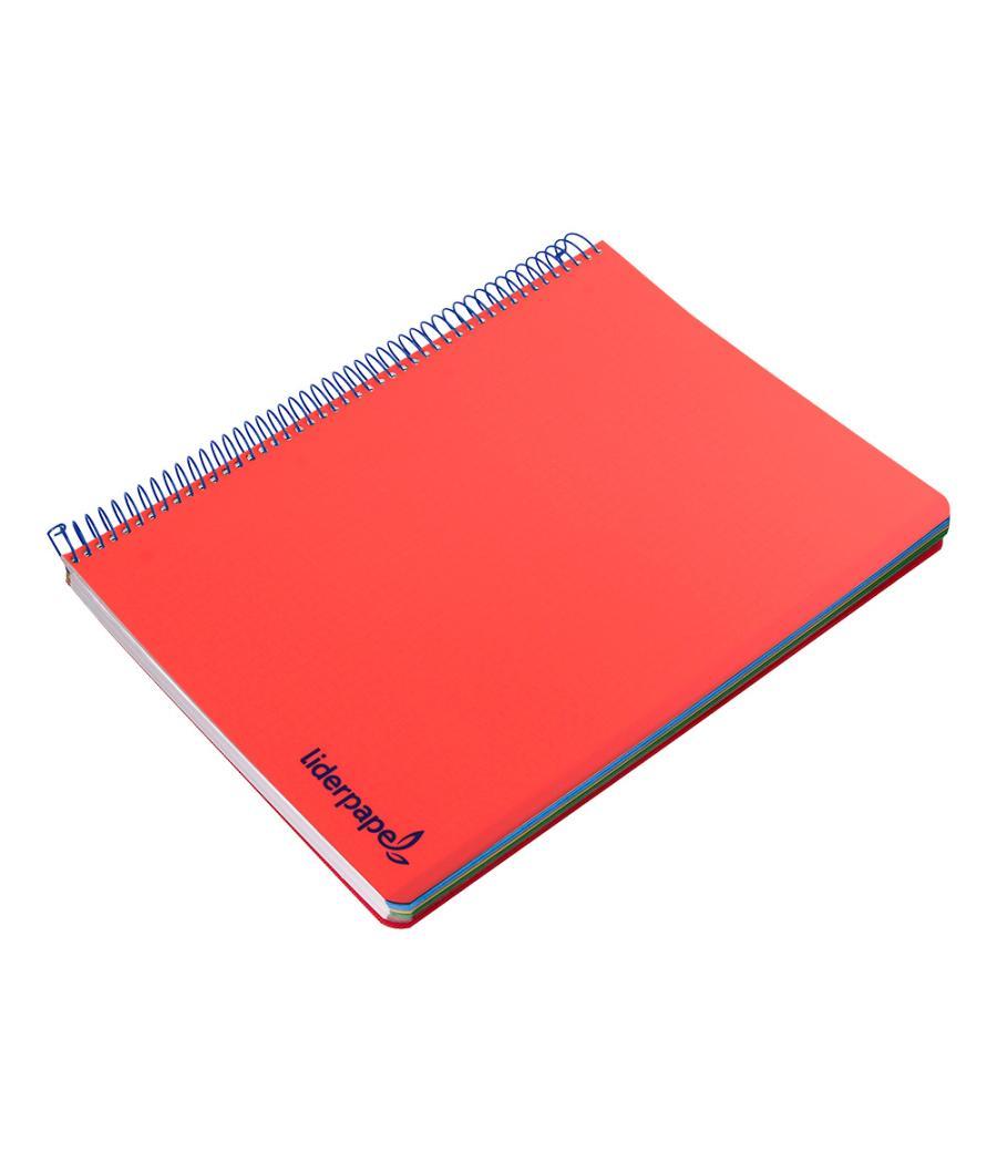 Cuaderno espiral liderpapel a5 micro wonder tapa plástico 120h 90g cuadro 5mm 5 bandas 6 taladros color rojo