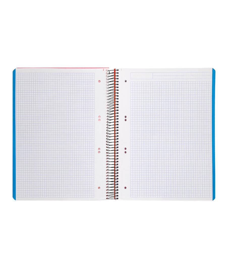 Cuaderno espiral liderpapel a5 micro wonder tapa plástico 120h 90g cuadro 5mm 5 bandas 6 taladros color rojo