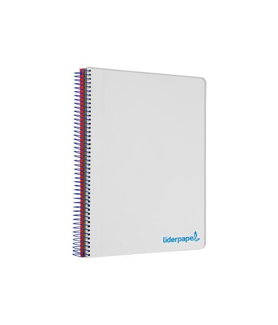 Cuaderno espiral liderpapel a5 micro wonder tapa plástico 120h 90g cuadro 5mm 5 bandas 6 taladros color gris