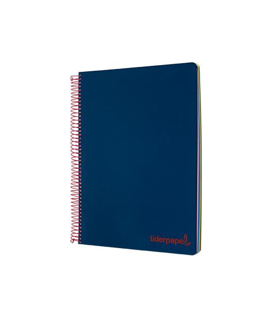 Cuaderno espiral liderpapel a5 micro wonder tapa plástico 120h 90g cuadro 5mm 5 bandas 6 taladros color azul marino