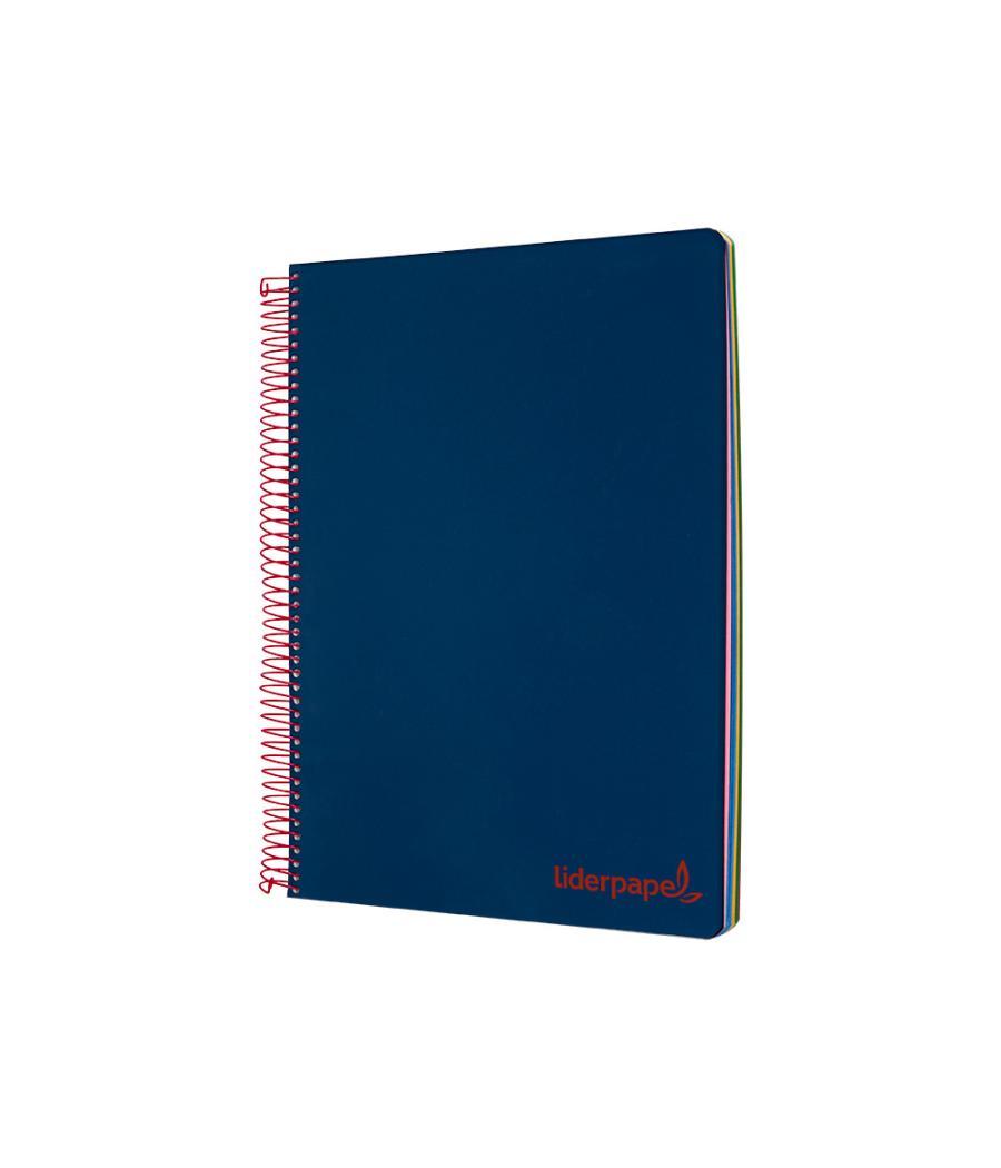 Cuaderno espiral liderpapel a5 micro wonder tapa plástico 120h 90g cuadro 5mm 5 bandas 6 taladros color azul marino