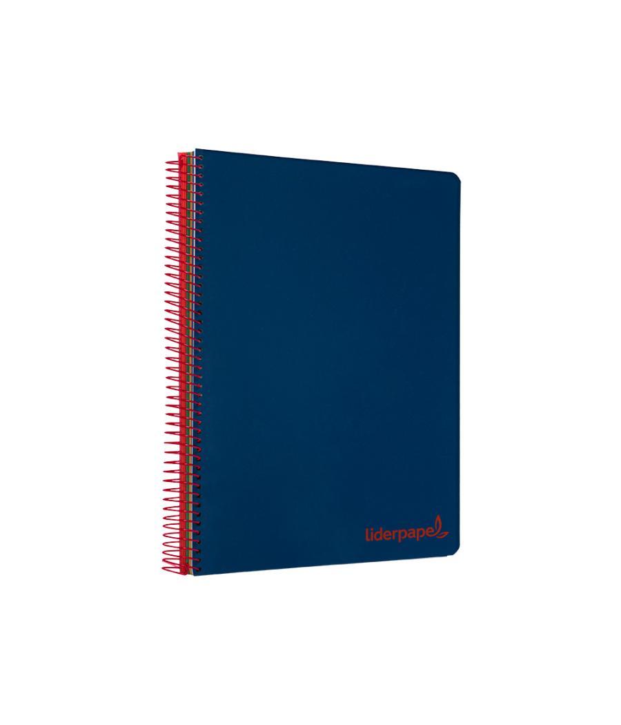 Cuaderno espiral liderpapel a5 micro wonder tapa plástico 120h 90g cuadro 5mm 5 bandas 6 taladros color azul marino