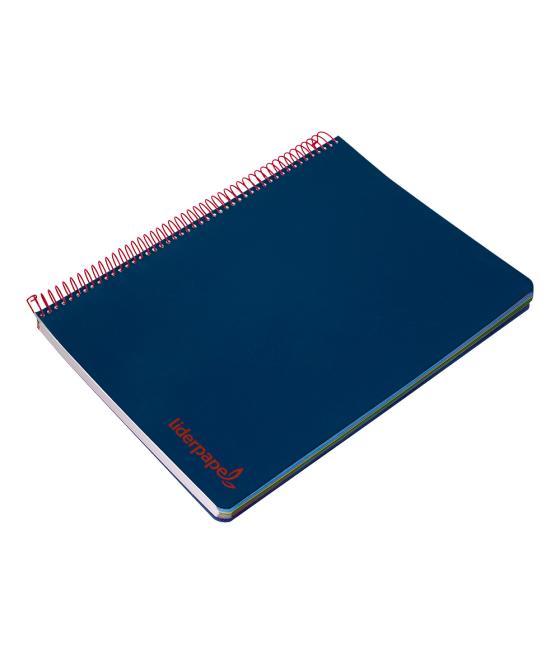 Cuaderno espiral liderpapel a5 micro wonder tapa plástico 120h 90g cuadro 5mm 5 bandas 6 taladros color azul marino