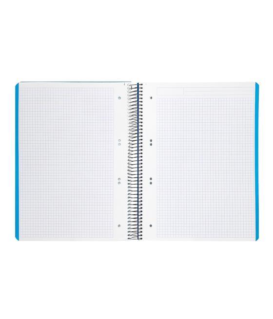 Cuaderno espiral liderpapel a5 micro wonder tapa plástico 120h 90g cuadro 5mm 5 bandas 6 taladros color azul marino