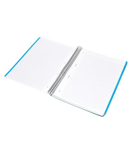 Cuaderno espiral liderpapel a5 micro wonder tapa plástico 120h 90g cuadro 5mm 5 bandas 6 taladros color azul marino