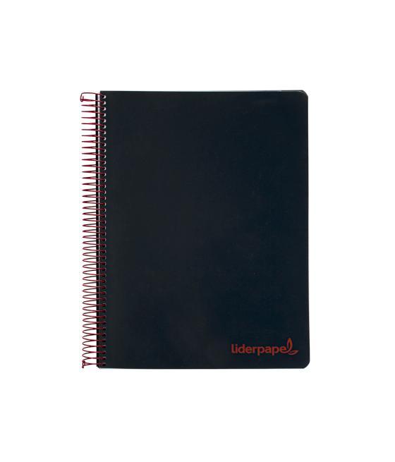 Cuaderno espiral liderpapel a5 micro wonder tapa plástico 120h 90g cuadro 5mm 5 bandas 6 taladros color negro