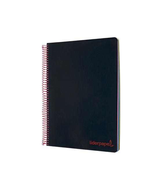 Cuaderno espiral liderpapel a5 micro wonder tapa plástico 120h 90g cuadro 5mm 5 bandas 6 taladros color negro