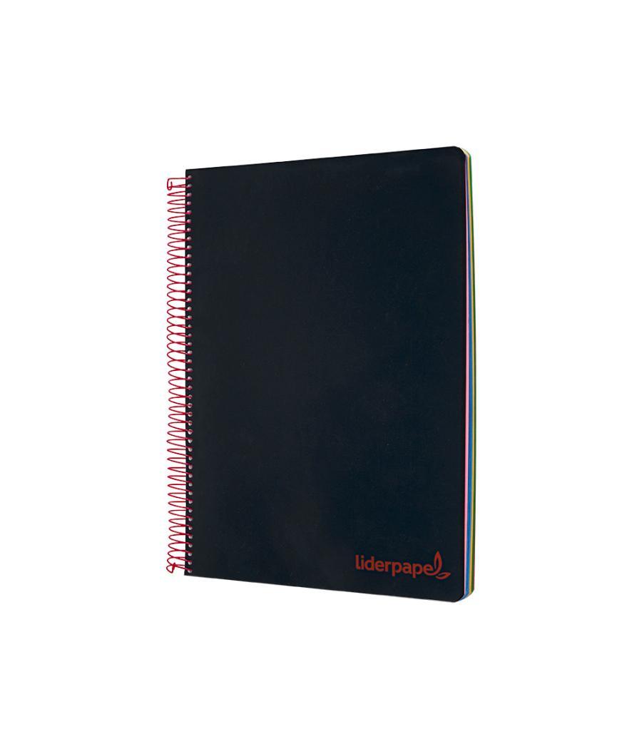 Cuaderno espiral liderpapel a5 micro wonder tapa plástico 120h 90g cuadro 5mm 5 bandas 6 taladros color negro