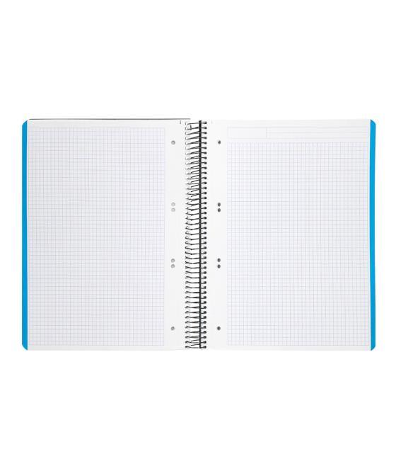 Cuaderno espiral liderpapel a5 micro wonder tapa plástico 120h 90g cuadro 5mm 5 bandas 6 taladros color negro