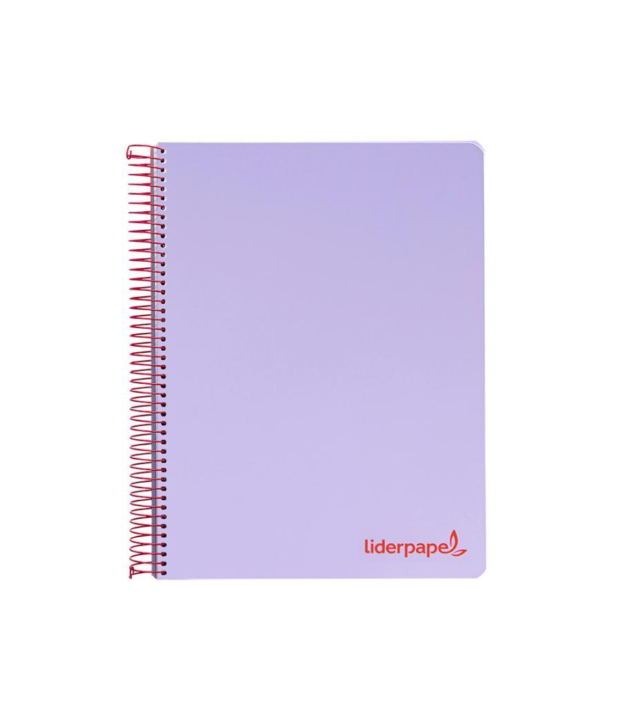 Cuaderno espiral liderpapel a5 micro wonder tapa plástico 120h 90g cuadro 5mm 5 bandas 6 taladros color violeta