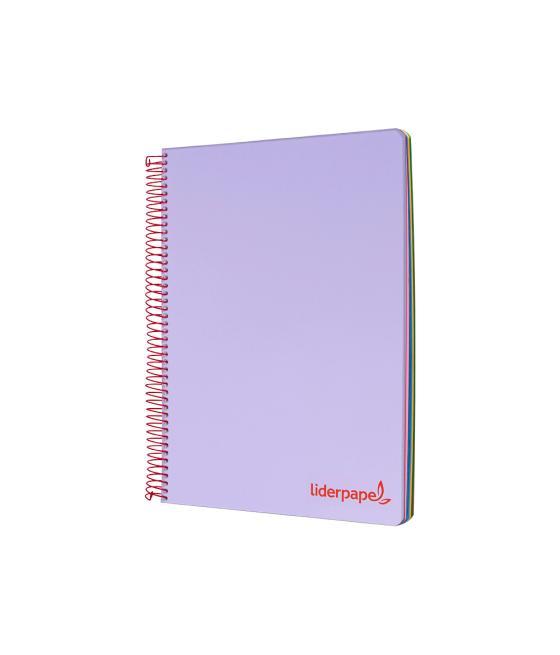 Cuaderno espiral liderpapel a5 micro wonder tapa plástico 120h 90g cuadro 5mm 5 bandas 6 taladros color violeta