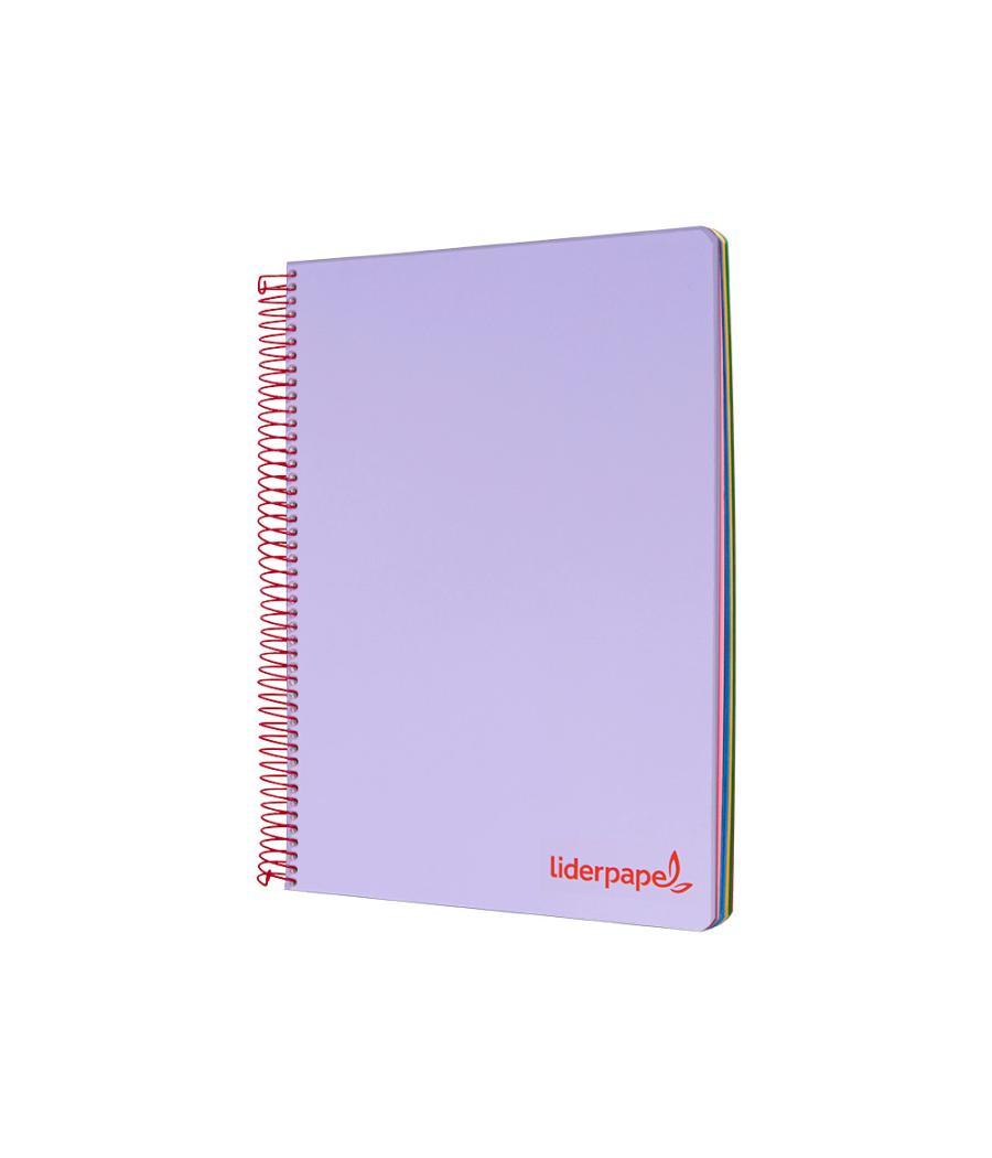 Cuaderno espiral liderpapel a5 micro wonder tapa plástico 120h 90g cuadro 5mm 5 bandas 6 taladros color violeta