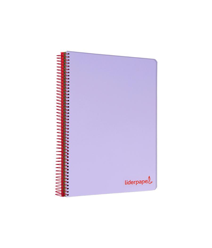 Cuaderno espiral liderpapel a5 micro wonder tapa plástico 120h 90g cuadro 5mm 5 bandas 6 taladros color violeta