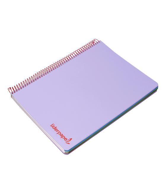 Cuaderno espiral liderpapel a5 micro wonder tapa plástico 120h 90g cuadro 5mm 5 bandas 6 taladros color violeta