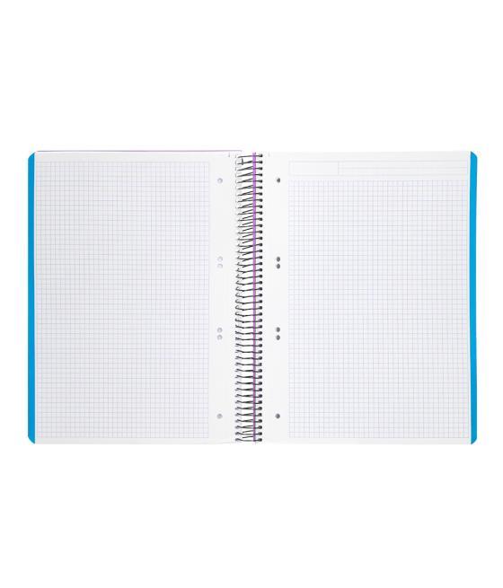 Cuaderno espiral liderpapel a5 micro wonder tapa plástico 120h 90g cuadro 5mm 5 bandas 6 taladros color violeta