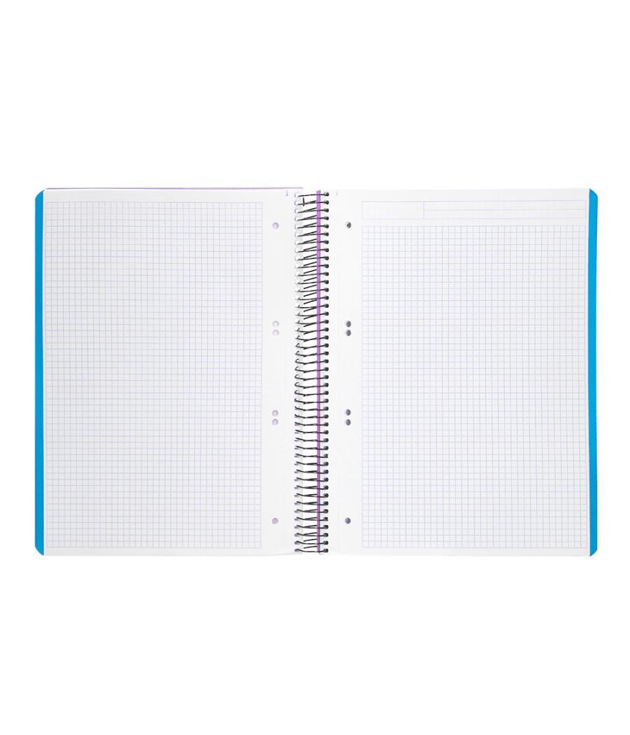 Cuaderno espiral liderpapel a5 micro wonder tapa plástico 120h 90g cuadro 5mm 5 bandas 6 taladros color violeta