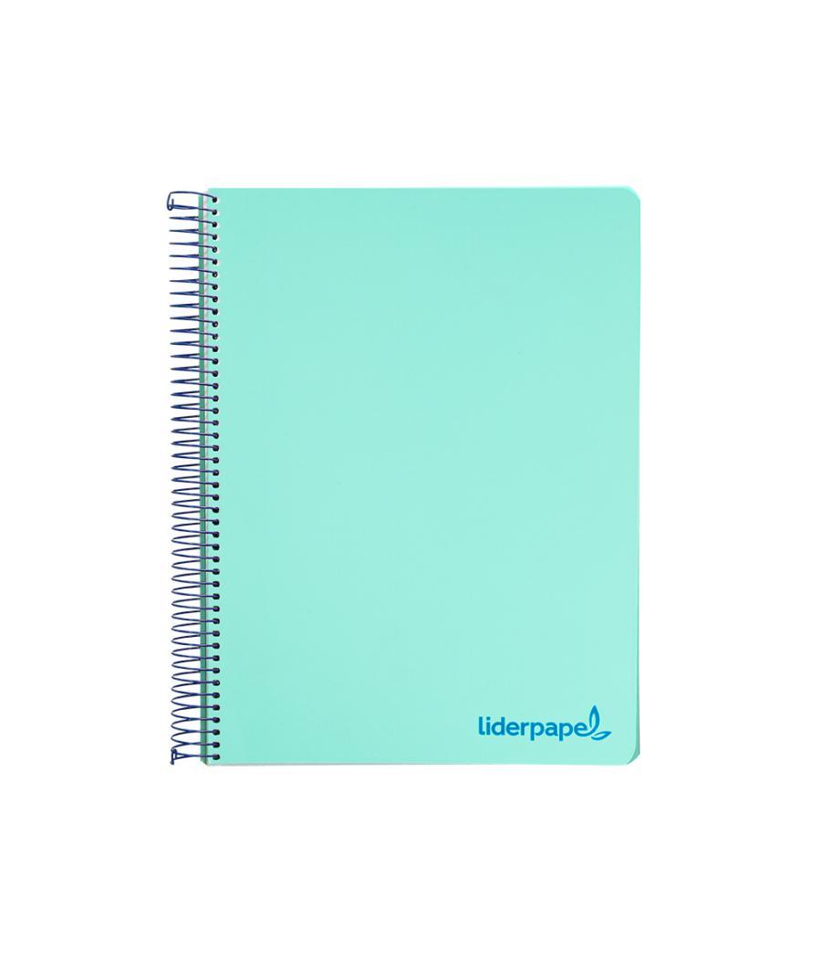 Cuaderno espiral liderpapel a5 micro wonder tapa plástico 120h 90g cuadro 5mm 5 bandas 6 taladros color verde