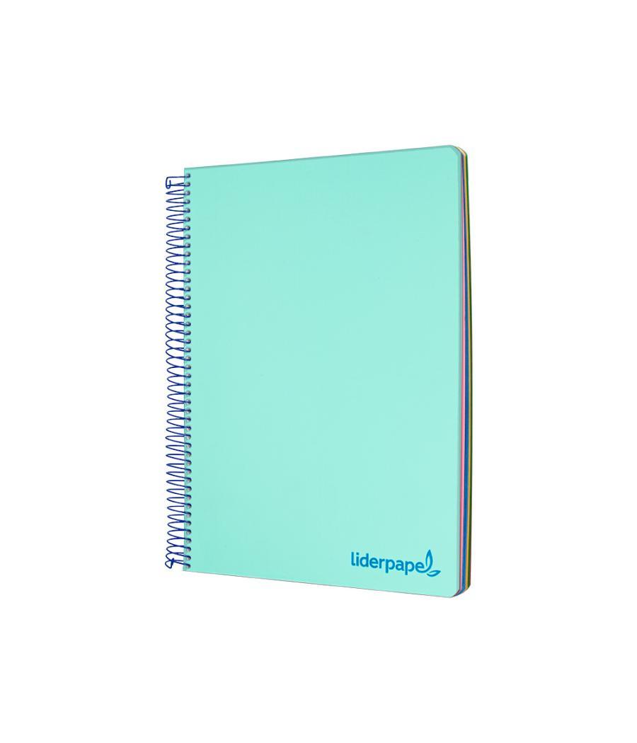 Cuaderno espiral liderpapel a5 micro wonder tapa plástico 120h 90g cuadro 5mm 5 bandas 6 taladros color verde