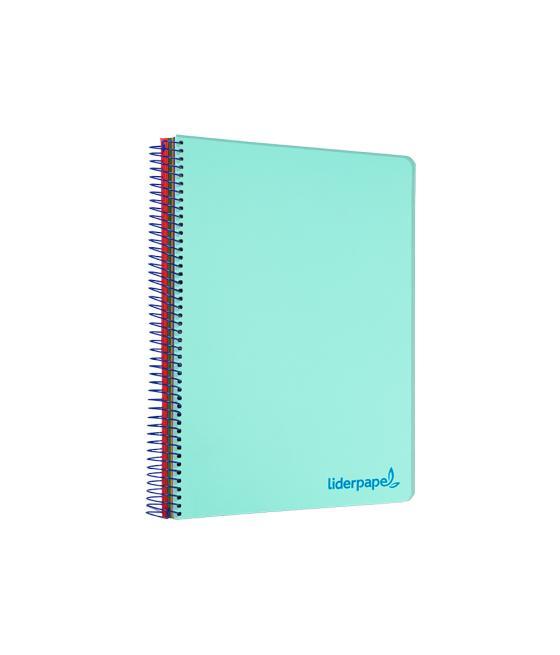 Cuaderno espiral liderpapel a5 micro wonder tapa plástico 120h 90g cuadro 5mm 5 bandas 6 taladros color verde