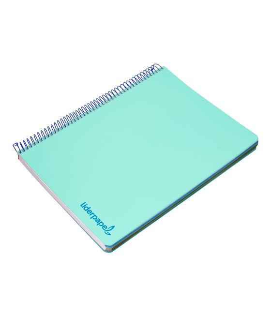 Cuaderno espiral liderpapel a5 micro wonder tapa plástico 120h 90g cuadro 5mm 5 bandas 6 taladros color verde