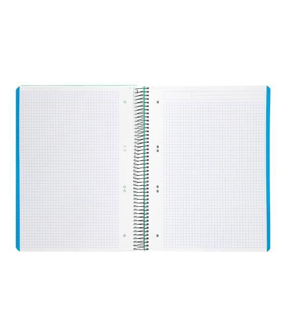 Cuaderno espiral liderpapel a5 micro wonder tapa plástico 120h 90g cuadro 5mm 5 bandas 6 taladros color verde