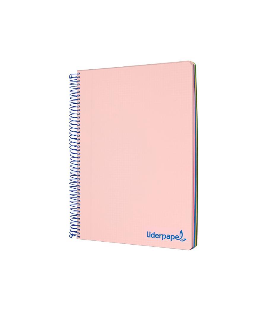 Cuaderno espiral liderpapel a5 micro wonder tapa plástico 120h 90g cuadro 5mm 5 bandas 6 taladros color rosa