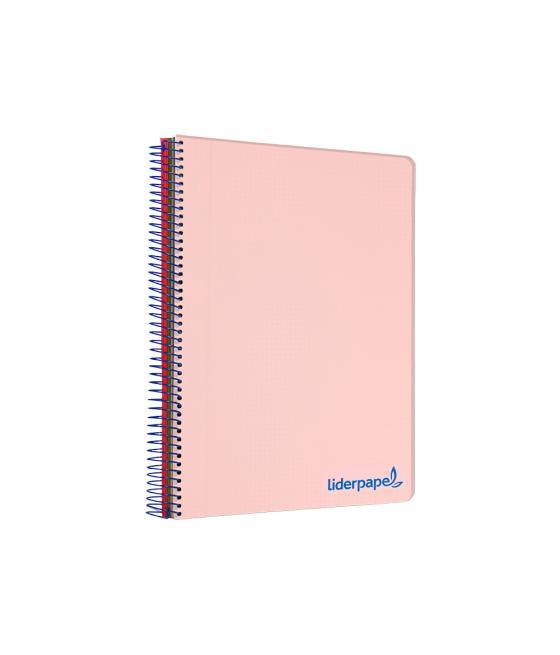 Cuaderno espiral liderpapel a5 micro wonder tapa plástico 120h 90g cuadro 5mm 5 bandas 6 taladros color rosa