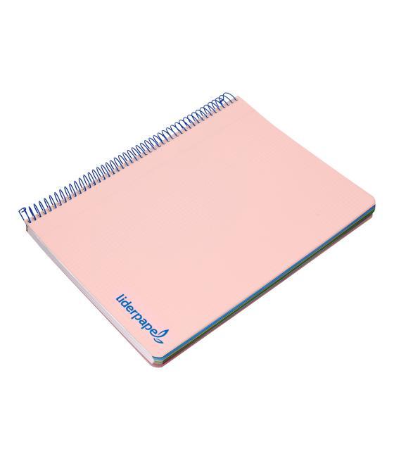 Cuaderno espiral liderpapel a5 micro wonder tapa plástico 120h 90g cuadro 5mm 5 bandas 6 taladros color rosa