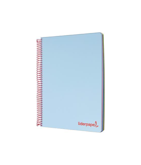 Cuaderno espiral liderpapel a5 micro wonder tapa plástico 120h 90g cuadro 5mm 5 bandas 6 taladros color celeste