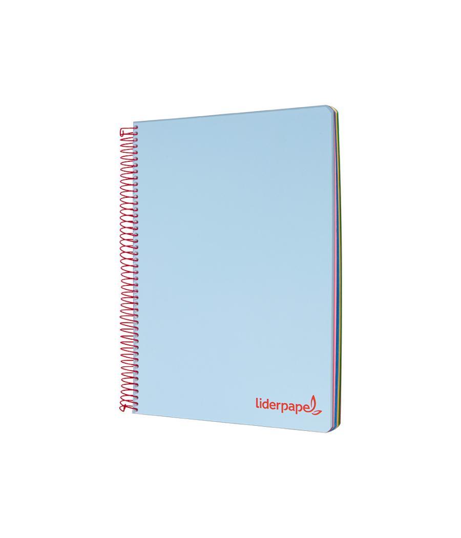 Cuaderno espiral liderpapel a5 micro wonder tapa plástico 120h 90g cuadro 5mm 5 bandas 6 taladros color celeste