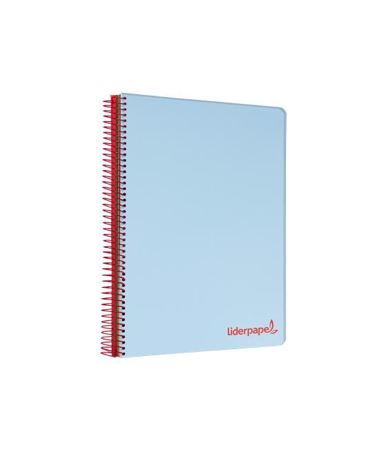 Cuaderno espiral liderpapel a5 micro wonder tapa plástico 120h 90g cuadro 5mm 5 bandas 6 taladros color celeste