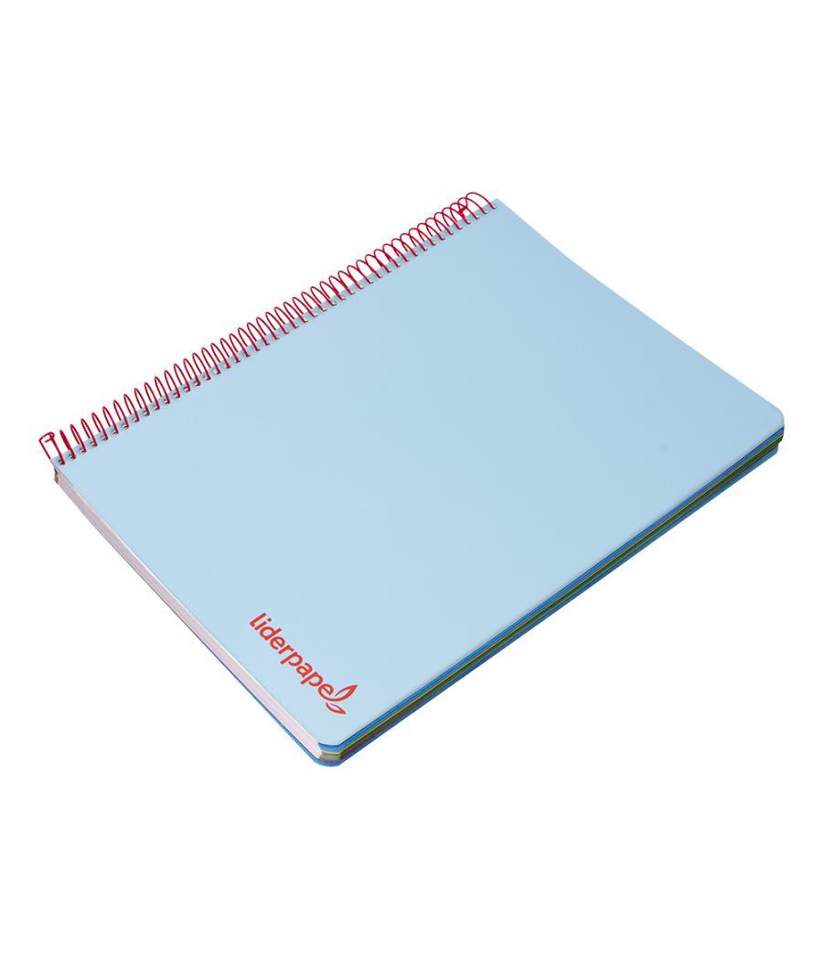 Cuaderno espiral liderpapel a5 micro wonder tapa plástico 120h 90g cuadro 5mm 5 bandas 6 taladros color celeste