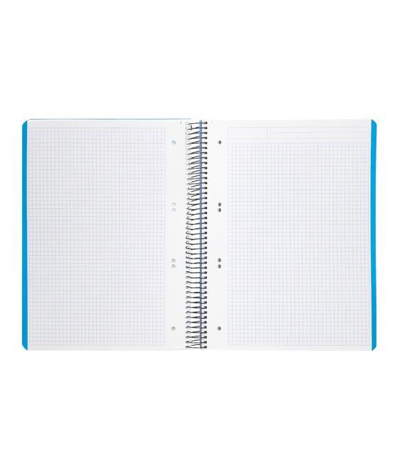 Cuaderno espiral liderpapel a5 micro wonder tapa plástico 120h 90g cuadro 5mm 5 bandas 6 taladros color celeste